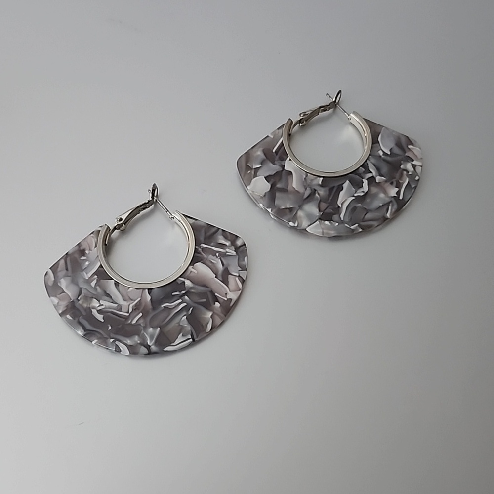 GEOMETRIC Grey Marble ACRYLIC EARRINGS Fun And Whimsy
